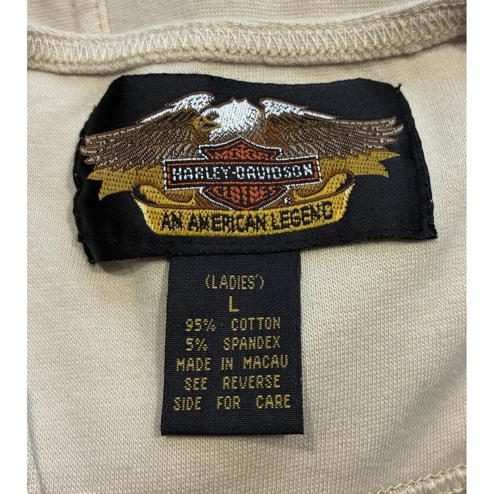 Vtg Y2K Harley-Davidson Cream Long Sleeve Bodysuit Bling Logo Sz Large Bikercore